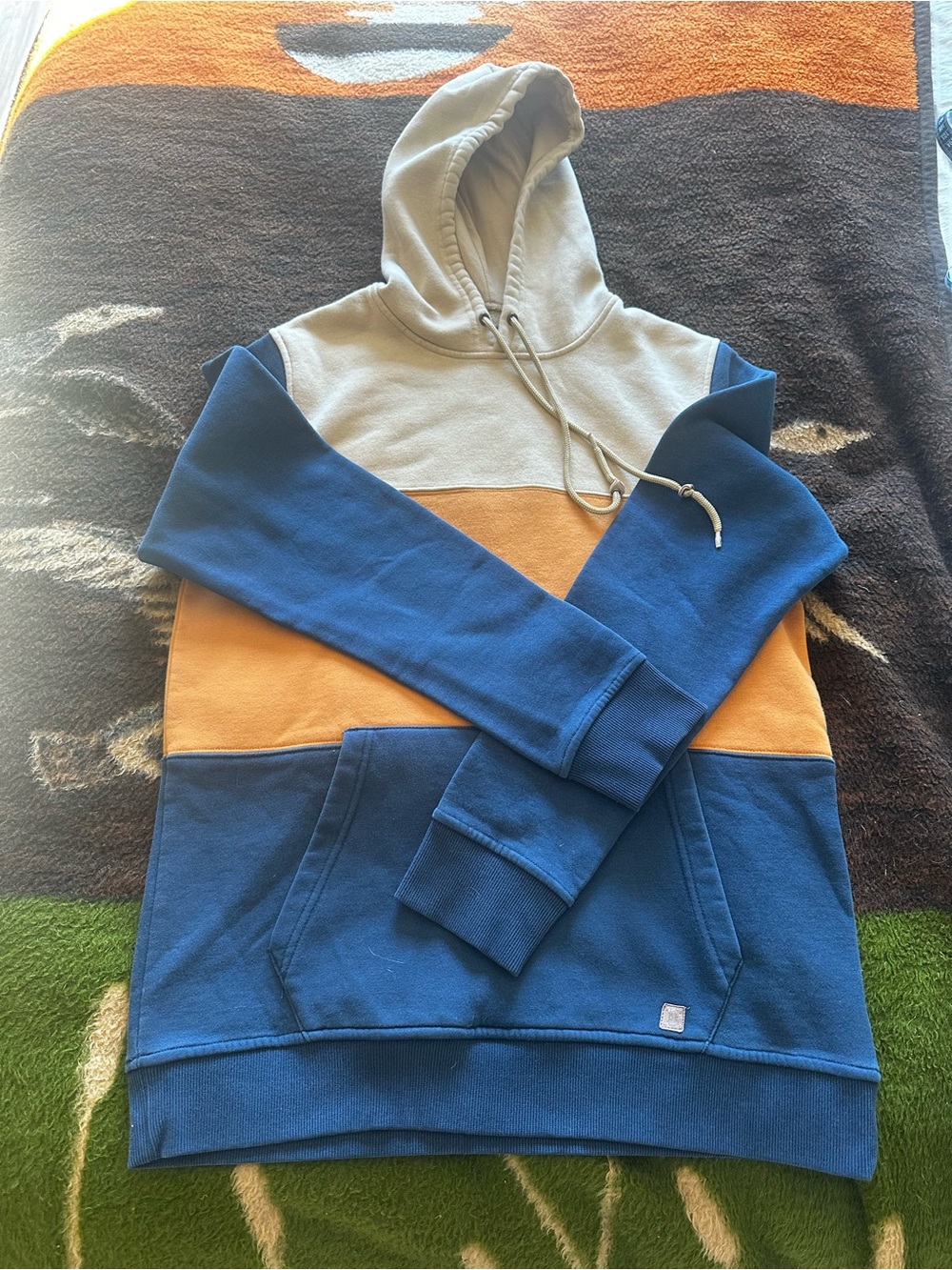 Men's Colorblock Crewneck Hoodie - Blue/Cream/Orange